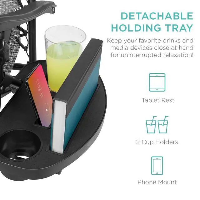 Alt view image 6 of 6 - Set of 2 Adjustable Steel Mesh Zero Gravity Lounge Chair Recliners w/Pillows and Cup Holder Trays - Gray