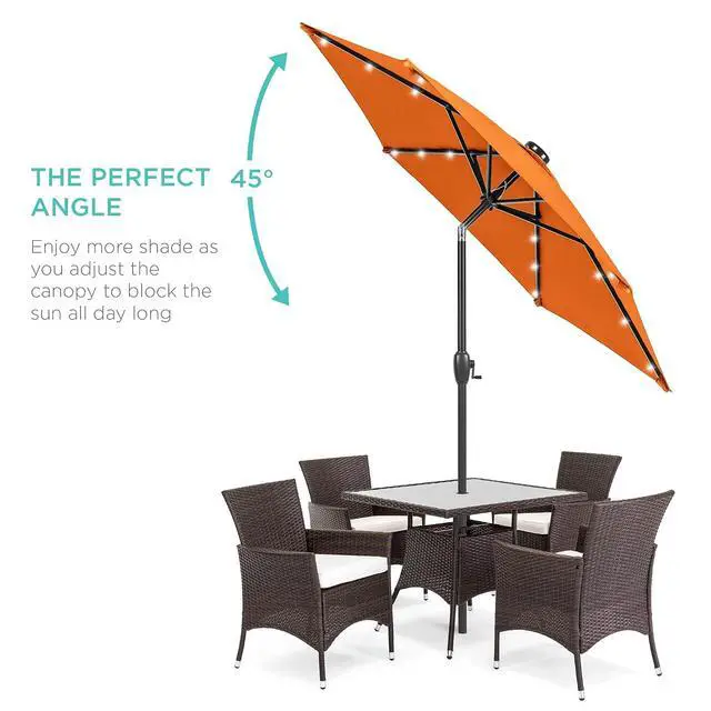 Alt view image 2 of 7 - 7.5ft Solar Umbrella LED Lighted Patio Umbrella, Table Market Umbrella with Tilt and Crank, Outdoor Umbrella for Garden, Deck, Backyard, Pool and Beach - Orange