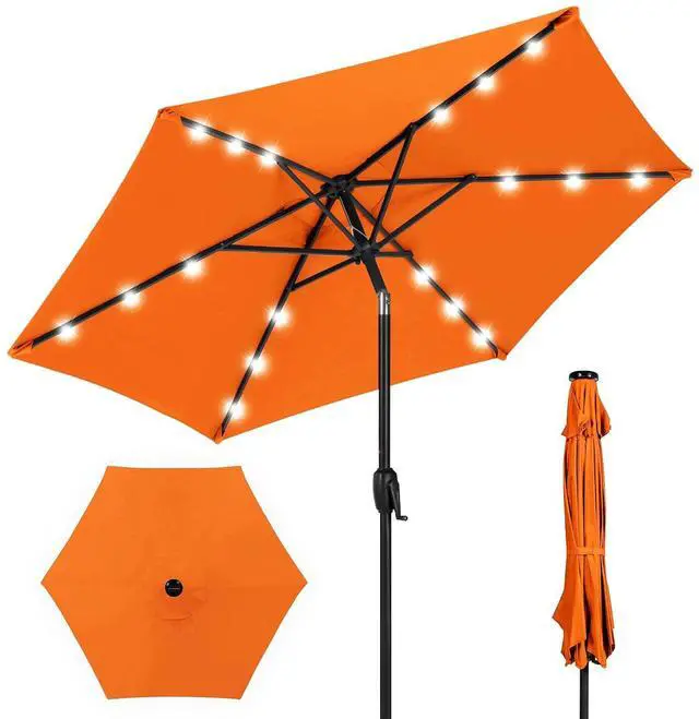 Main image of 7.5ft Solar Umbrella LED Lighted Patio Umbrella, Table Market Umbrella with Tilt and Crank, Outdoor Umbrella for Garden, Deck, Backyard, Pool and Beach - Orange