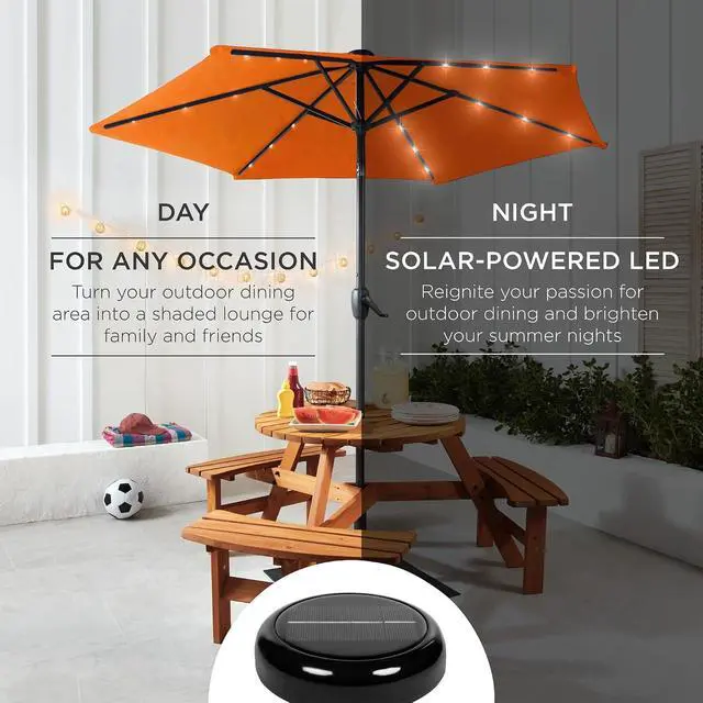 Alt view image 3 of 7 - 7.5ft Solar Umbrella LED Lighted Patio Umbrella, Table Market Umbrella with Tilt and Crank, Outdoor Umbrella for Garden, Deck, Backyard, Pool and Beach - Orange