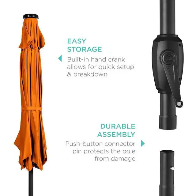 Alt view image 6 of 7 - 7.5ft Solar Umbrella LED Lighted Patio Umbrella, Table Market Umbrella with Tilt and Crank, Outdoor Umbrella for Garden, Deck, Backyard, Pool and Beach - Orange