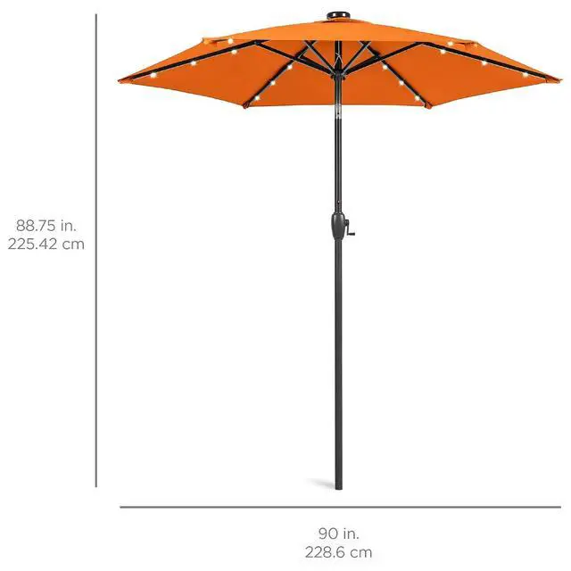 Alt view image 7 of 7 - 7.5ft Solar Umbrella LED Lighted Patio Umbrella, Table Market Umbrella with Tilt and Crank, Outdoor Umbrella for Garden, Deck, Backyard, Pool and Beach - Orange