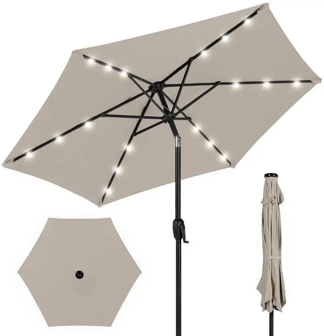 Main image of 7.5ft Solar Umbrella LED Lighted Patio Umbrella, Table Market Umbrella with Tilt and Crank, Outdoor Umbrella for Garden, Deck, Backyard, Pool and Beach - Beige