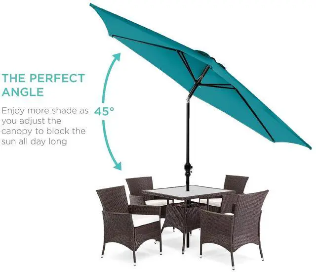 Main image of 10ft Outdoor Patio Umbrella, Outdoor Table Umbrella, Yard Umbrella, Market Umbrella with 6 Sturdy Ribs, Push Button, Tilt and Crank - Cerulean