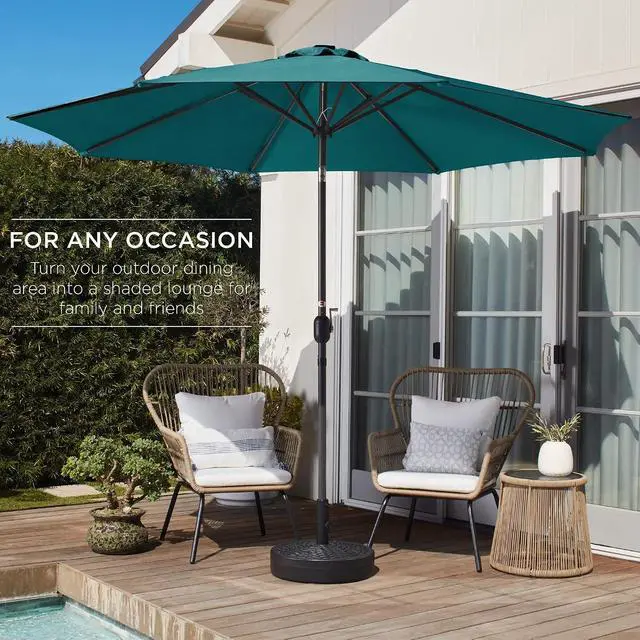 Alt view image 2 of 6 - 10ft Outdoor Patio Umbrella, Outdoor Table Umbrella, Yard Umbrella, Market Umbrella with 6 Sturdy Ribs, Push Button, Tilt and Crank - Cerulean