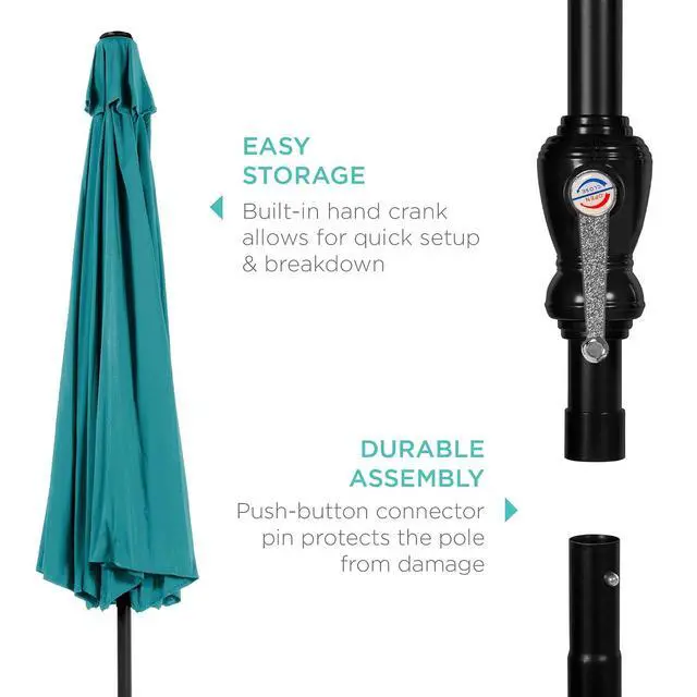 Alt view image 5 of 6 - 10ft Outdoor Patio Umbrella, Outdoor Table Umbrella, Yard Umbrella, Market Umbrella with 6 Sturdy Ribs, Push Button, Tilt and Crank - Cerulean