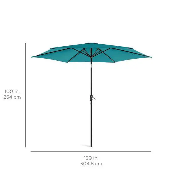 Alt view image 6 of 6 - 10ft Outdoor Patio Umbrella, Outdoor Table Umbrella, Yard Umbrella, Market Umbrella with 6 Sturdy Ribs, Push Button, Tilt and Crank - Cerulean