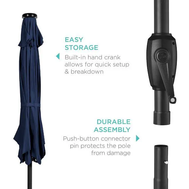 Alt view image 6 of 7 - 7.5ft Solar Umbrella LED Lighted Patio Umbrella, Table Market Umbrella with Tilt and Crank, Outdoor Umbrella for Garden, Deck, Backyard, Pool and Beach - Navy Blue