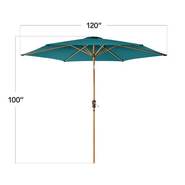 Alt view image 2 of 7 - 10ft Market Umbrella, Outdoor Sun Shade for Backyard, Deck, Poolside, Table w/Woodgrain Pattern, Easy Tilt & Crank - Cerulean