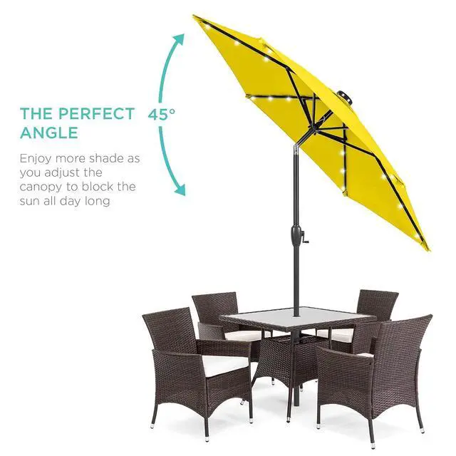 Alt view image 2 of 7 - 7.5ft Solar Umbrella LED Lighted Patio Umbrella, Table Market Umbrella with Tilt and Crank, Outdoor Umbrella for Garden, Deck, Backyard, Pool and Beach - Yellow