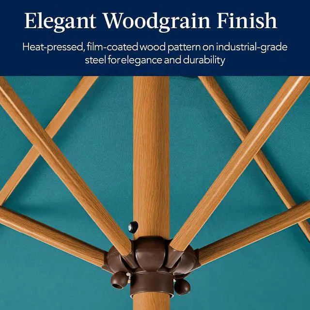 Alt view image 3 of 7 - 10ft Market Umbrella, Outdoor Sun Shade for Backyard, Deck, Poolside, Table w/Woodgrain Pattern, Easy Tilt & Crank - Cerulean