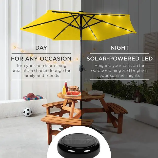 Alt view image 3 of 7 - 7.5ft Solar Umbrella LED Lighted Patio Umbrella, Table Market Umbrella with Tilt and Crank, Outdoor Umbrella for Garden, Deck, Backyard, Pool and Beach - Yellow