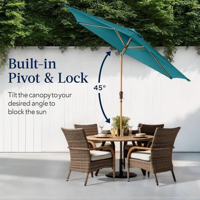 Alt view image 4 of 7 - 10ft Market Umbrella, Outdoor Sun Shade for Backyard, Deck, Poolside, Table w/Woodgrain Pattern, Easy Tilt & Crank - Cerulean