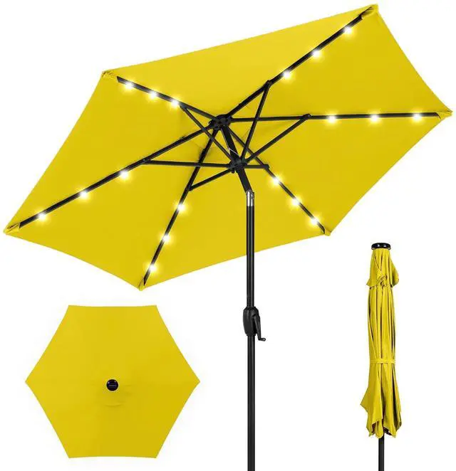 Main image of 7.5ft Solar Umbrella LED Lighted Patio Umbrella, Table Market Umbrella with Tilt and Crank, Outdoor Umbrella for Garden, Deck, Backyard, Pool and Beach - Yellow
