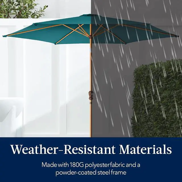 Alt view image 5 of 7 - 10ft Market Umbrella, Outdoor Sun Shade for Backyard, Deck, Poolside, Table w/Woodgrain Pattern, Easy Tilt & Crank - Cerulean