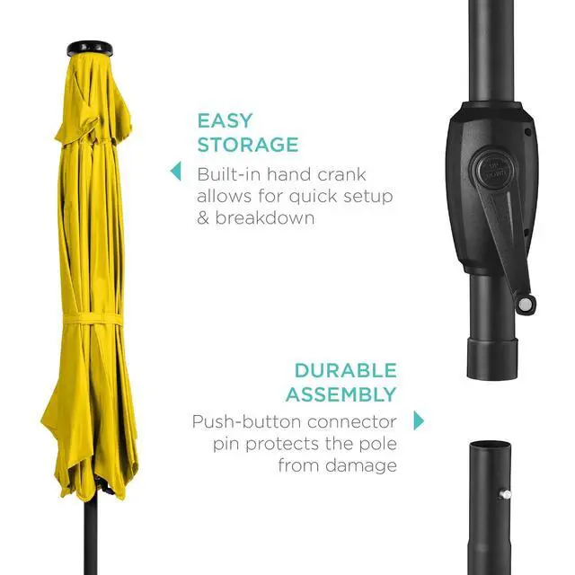 Alt view image 6 of 7 - 7.5ft Solar Umbrella LED Lighted Patio Umbrella, Table Market Umbrella with Tilt and Crank, Outdoor Umbrella for Garden, Deck, Backyard, Pool and Beach - Yellow