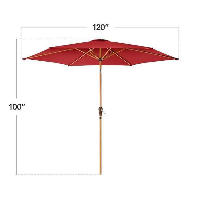 Alt view image 2 of 7 - 10ft Market Umbrella, Outdoor Sun Shade for Backyard, Deck, Poolside, Table w/Woodgrain Pattern, Easy Tilt & Crank - Red