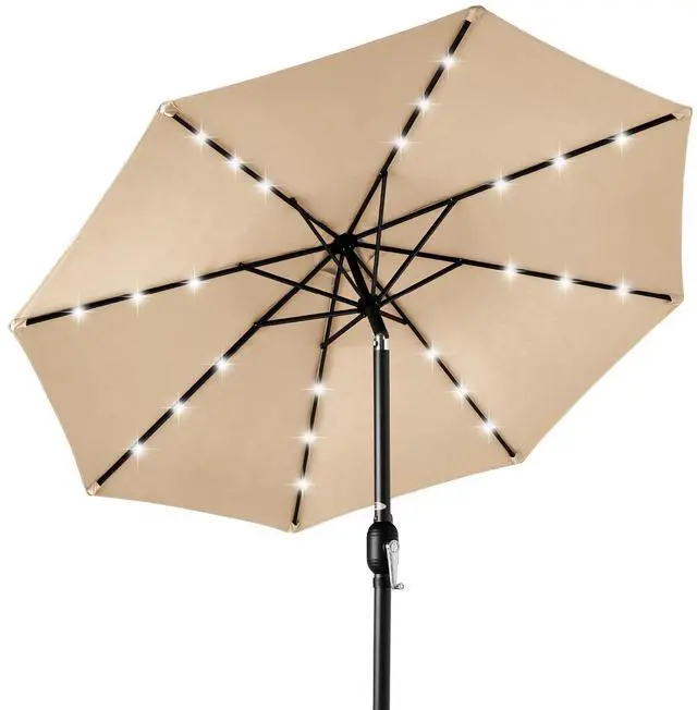 Main image of 10ft Solar Polyester LED Lighted Patio Umbrella w/Tilt Adjustment and UV-Resistant Fabric - Sand