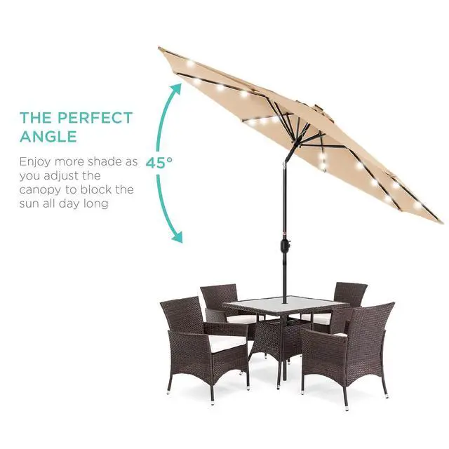 Alt view image 2 of 7 - 10ft Solar Polyester LED Lighted Patio Umbrella w/Tilt Adjustment and UV-Resistant Fabric - Sand