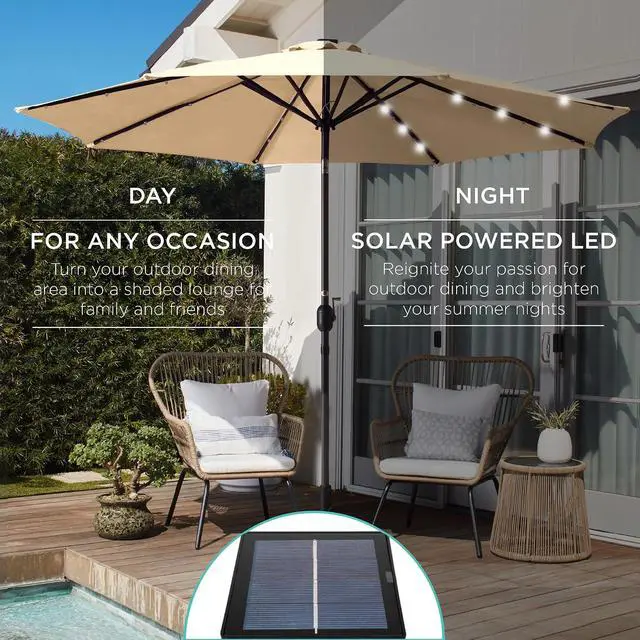 Alt view image 3 of 7 - 10ft Solar Polyester LED Lighted Patio Umbrella w/Tilt Adjustment and UV-Resistant Fabric - Sand