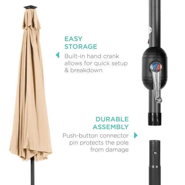 Alt view image 6 of 7 - 10ft Solar Polyester LED Lighted Patio Umbrella w/Tilt Adjustment and UV-Resistant Fabric - Sand
