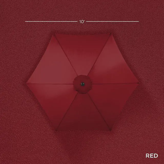 Alt view image 7 of 7 - 10ft Market Umbrella, Outdoor Sun Shade for Backyard, Deck, Poolside, Table w/Woodgrain Pattern, Easy Tilt & Crank - Red
