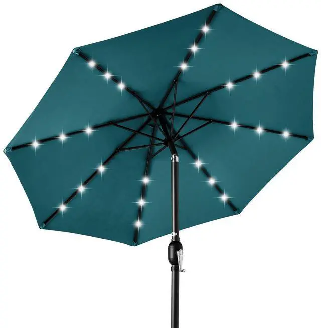 Main image of 10ft Solar Polyester LED Lighted Patio Umbrella w/Tilt Adjustment and UV-Resistant Fabric - Cerulean