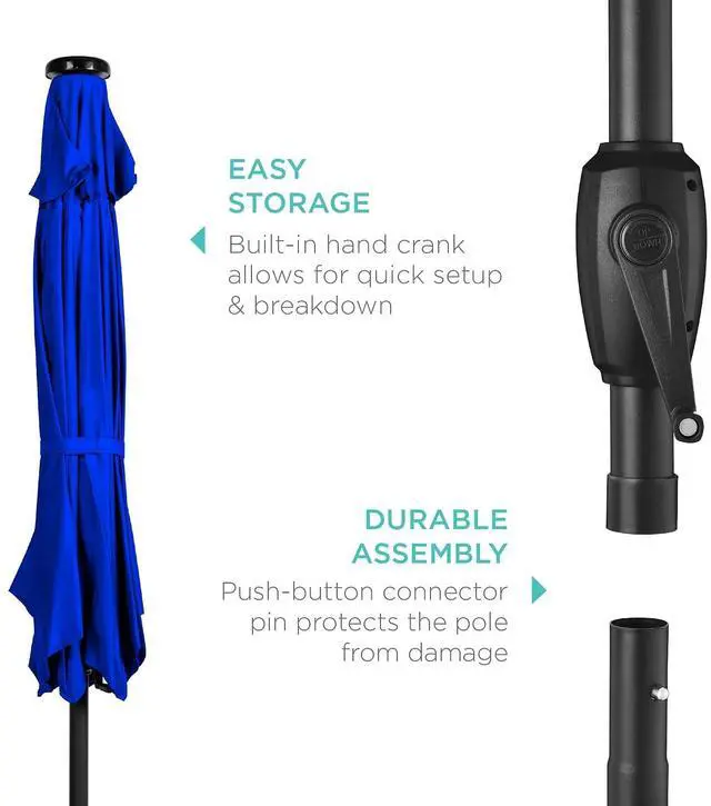 Main image of 7.5ft Solar Umbrella LED Lighted Patio Umbrella, Table Market Umbrella with Tilt and Crank, Outdoor Umbrella for Garden, Deck, Backyard, Pool and Beach - Resort Blue