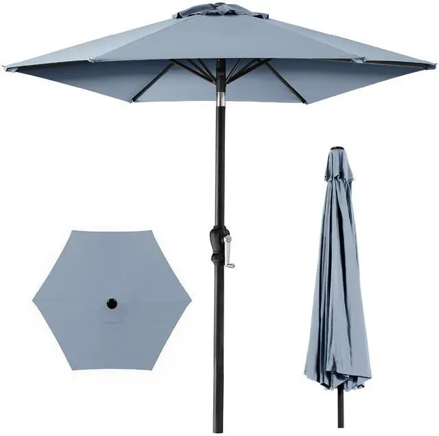 Main image of 10ft Outdoor Patio Umbrella, Outdoor Table Umbrella, Yard Umbrella, Market Umbrella with 6 Sturdy Ribs, Push Button, Tilt and Crank - Breeze Blue