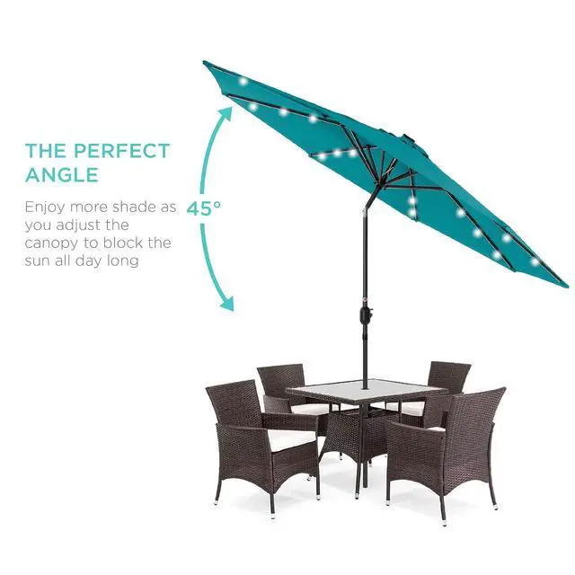 Alt view image 2 of 7 - 10ft Solar Polyester LED Lighted Patio Umbrella w/Tilt Adjustment and UV-Resistant Fabric - Cerulean