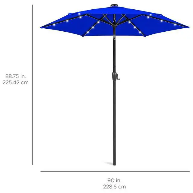 Alt view image 2 of 2 - 7.5ft Solar Umbrella LED Lighted Patio Umbrella, Table Market Umbrella with Tilt and Crank, Outdoor Umbrella for Garden, Deck, Backyard, Pool and Beach - Resort Blue