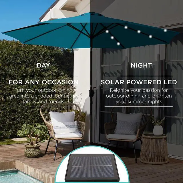 Alt view image 3 of 7 - 10ft Solar Polyester LED Lighted Patio Umbrella w/Tilt Adjustment and UV-Resistant Fabric - Cerulean