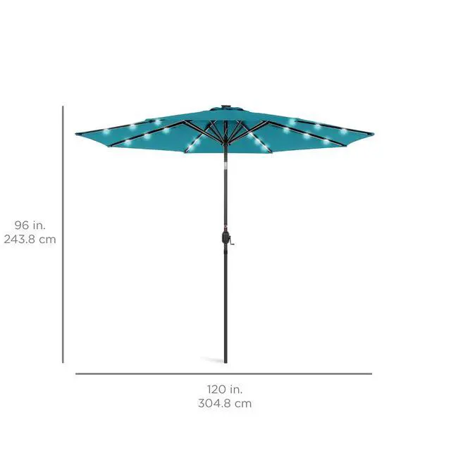 Alt view image 7 of 7 - 10ft Solar Polyester LED Lighted Patio Umbrella w/Tilt Adjustment and UV-Resistant Fabric - Cerulean