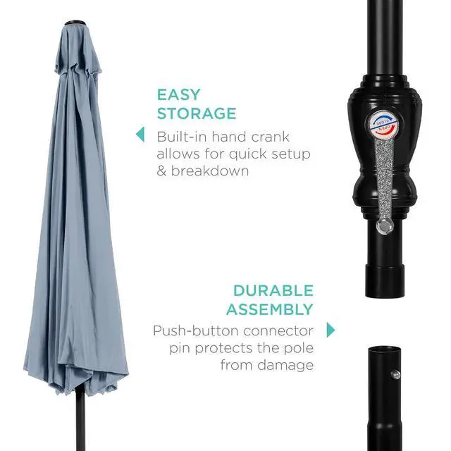 Alt view image 6 of 7 - 10ft Outdoor Patio Umbrella, Outdoor Table Umbrella, Yard Umbrella, Market Umbrella with 6 Sturdy Ribs, Push Button, Tilt and Crank - Breeze Blue