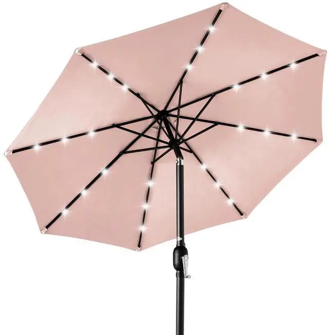 Main image of 10ft Solar Polyester LED Lighted Patio Umbrella w/Tilt Adjustment and UV-Resistant Fabric - Rose Quartz