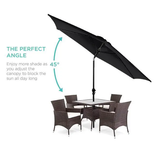 Alt view image 2 of 7 - 10ft Outdoor Patio Umbrella, Outdoor Table Umbrella, Yard Umbrella, Market Umbrella with 6 Sturdy Ribs, Push Button, Tilt and Crank - Black