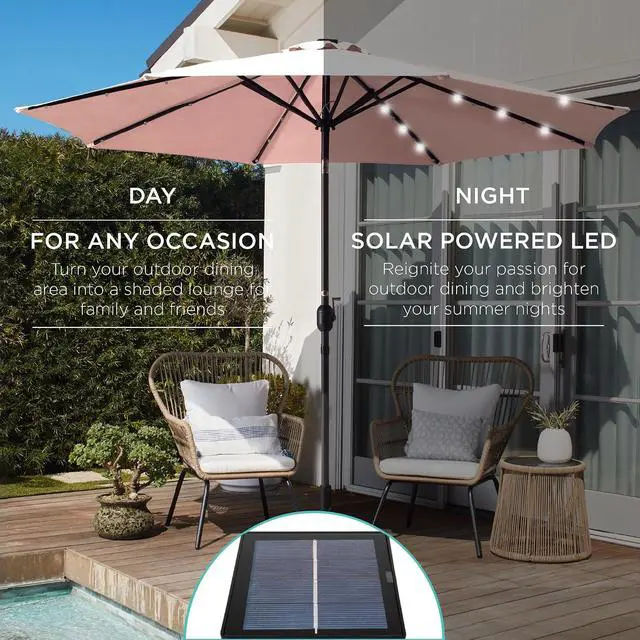 Alt view image 3 of 7 - 10ft Solar Polyester LED Lighted Patio Umbrella w/Tilt Adjustment and UV-Resistant Fabric - Rose Quartz