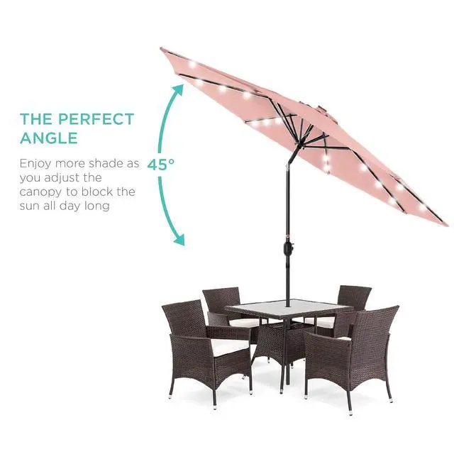 Alt view image 2 of 7 - 10ft Solar Polyester LED Lighted Patio Umbrella w/Tilt Adjustment and UV-Resistant Fabric - Rose Quartz