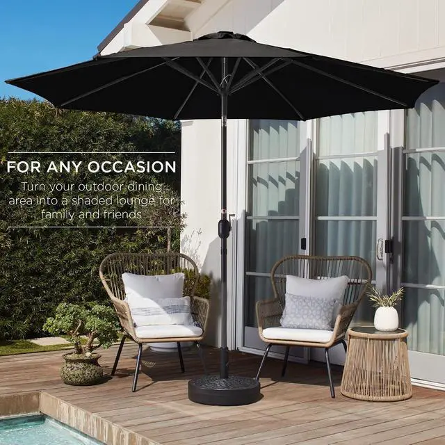 Alt view image 3 of 7 - 10ft Outdoor Patio Umbrella, Outdoor Table Umbrella, Yard Umbrella, Market Umbrella with 6 Sturdy Ribs, Push Button, Tilt and Crank - Black