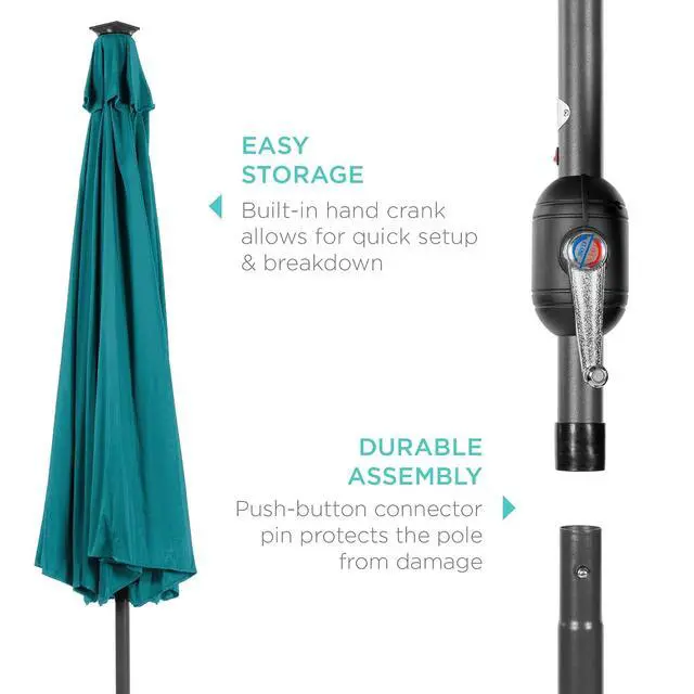 Alt view image 6 of 7 - 10ft Solar Polyester LED Lighted Patio Umbrella w/Tilt Adjustment and UV-Resistant Fabric - Cerulean