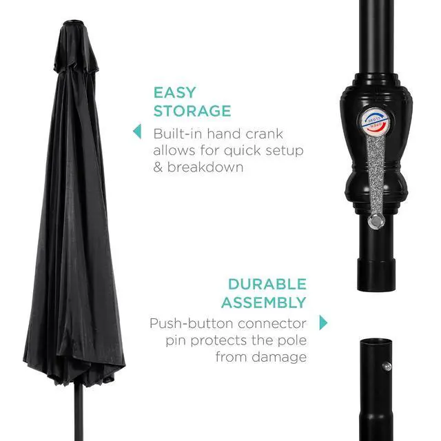 Alt view image 6 of 7 - 10ft Outdoor Patio Umbrella, Outdoor Table Umbrella, Yard Umbrella, Market Umbrella with 6 Sturdy Ribs, Push Button, Tilt and Crank - Black