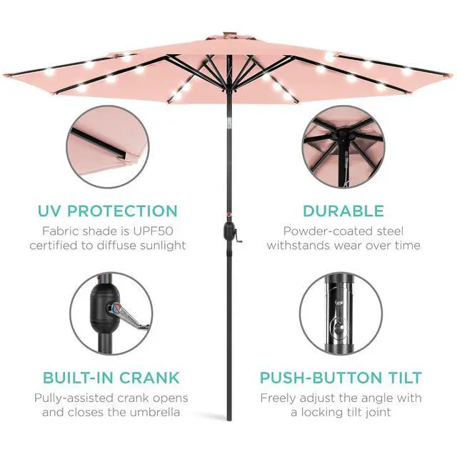 Alt view image 5 of 7 - 10ft Solar Polyester LED Lighted Patio Umbrella w/Tilt Adjustment and UV-Resistant Fabric - Rose Quartz