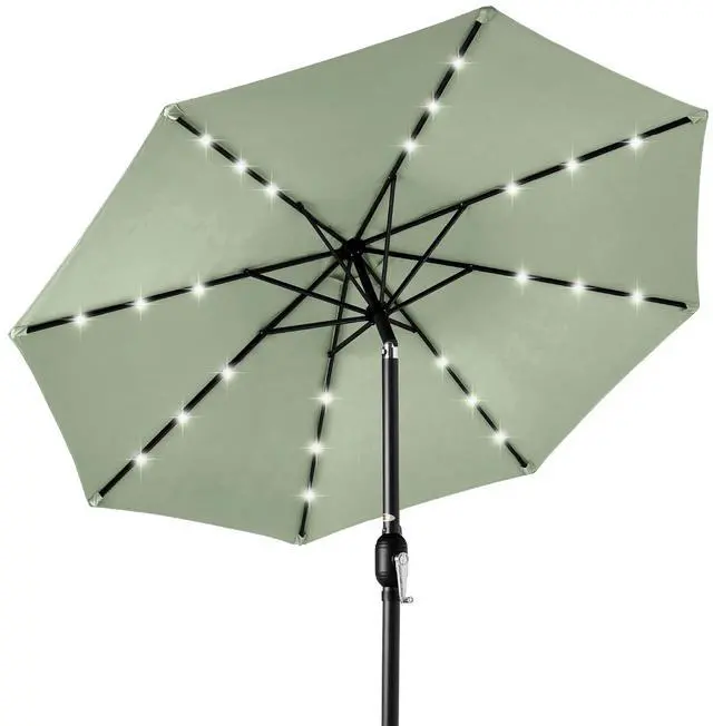 Main image of 10ft Solar Polyester LED Lighted Patio Umbrella w/Tilt Adjustment and UV-Resistant Fabric - Sage Green