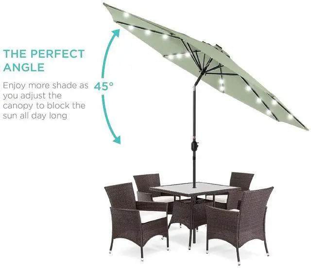 Alt view image 2 of 7 - 10ft Solar Polyester LED Lighted Patio Umbrella w/Tilt Adjustment and UV-Resistant Fabric - Sage Green
