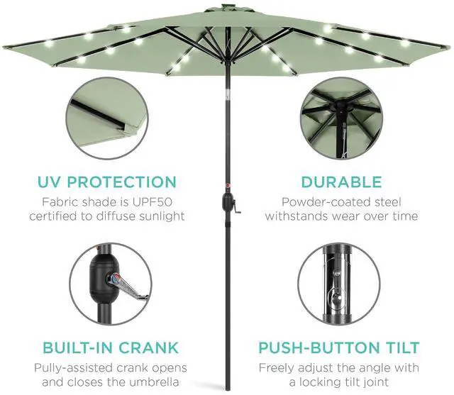 Alt view image 5 of 7 - 10ft Solar Polyester LED Lighted Patio Umbrella w/Tilt Adjustment and UV-Resistant Fabric - Sage Green