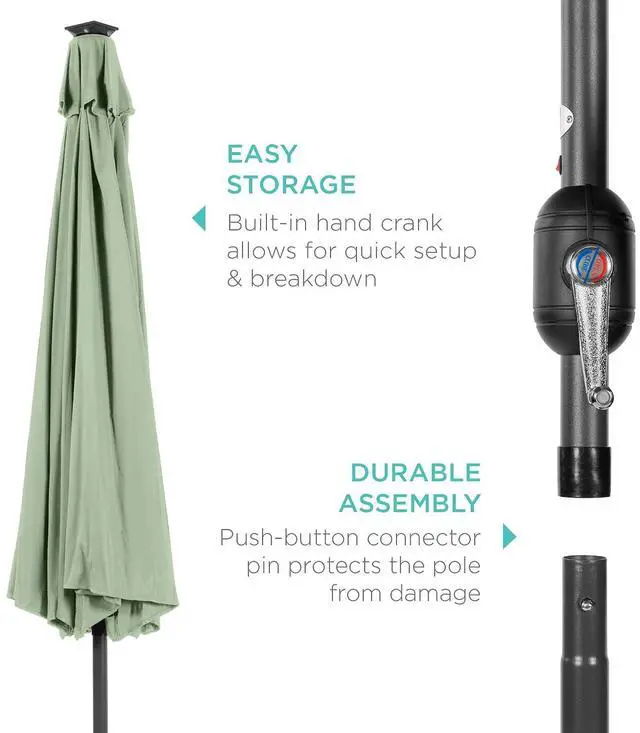 Alt view image 6 of 7 - 10ft Solar Polyester LED Lighted Patio Umbrella w/Tilt Adjustment and UV-Resistant Fabric - Sage Green