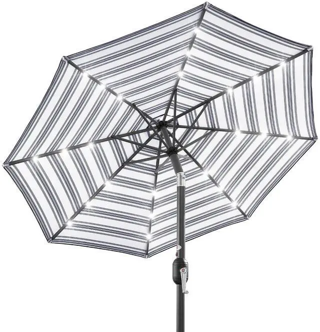 Main image of 10ft Solar Polyester LED Lighted Patio Umbrella w/Tilt Adjustment and UV-Resistant Fabric - Striped Navy Blue