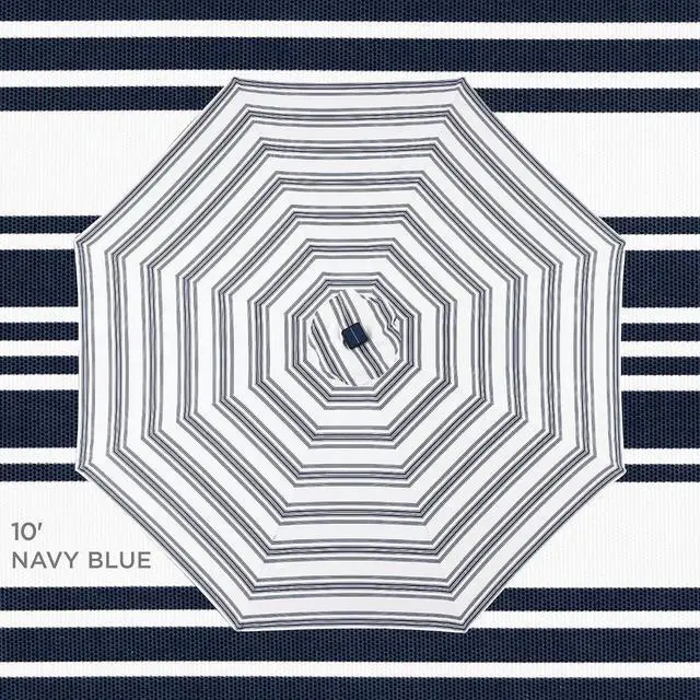 Alt view image 4 of 7 - 10ft Solar Polyester LED Lighted Patio Umbrella w/Tilt Adjustment and UV-Resistant Fabric - Striped Navy Blue
