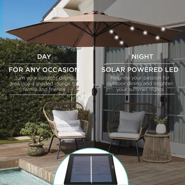 Alt view image 3 of 7 - 10ft Solar Polyester LED Lighted Patio Umbrella w/Tilt Adjustment and UV-Resistant Fabric - Breeze Blue