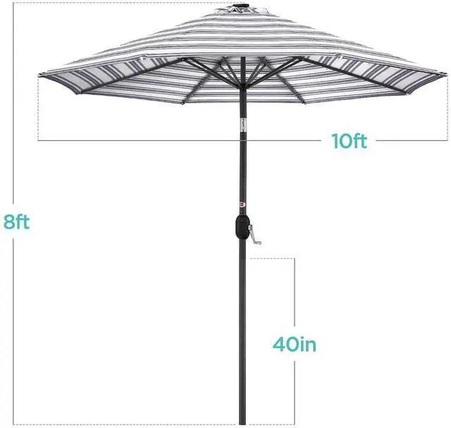 Alt view image 7 of 7 - 10ft Solar Polyester LED Lighted Patio Umbrella w/Tilt Adjustment and UV-Resistant Fabric - Striped Navy Blue